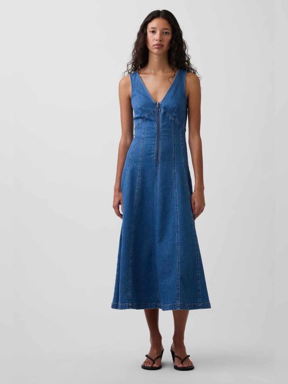 NWOT-GAP Denim Seamed Zip Front Midi Dress, Small